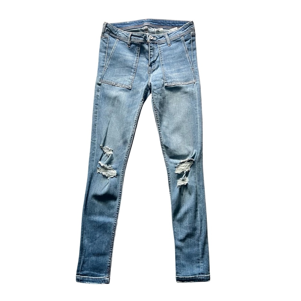 H&M Super Skinny Stretch Distressed Low Waist Denim Blue Jeans Size 27/30